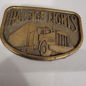 Raleigh Lights Trucker Belt Buckle Embossed Metal 18 Wheeler Semi-Trailer Truck